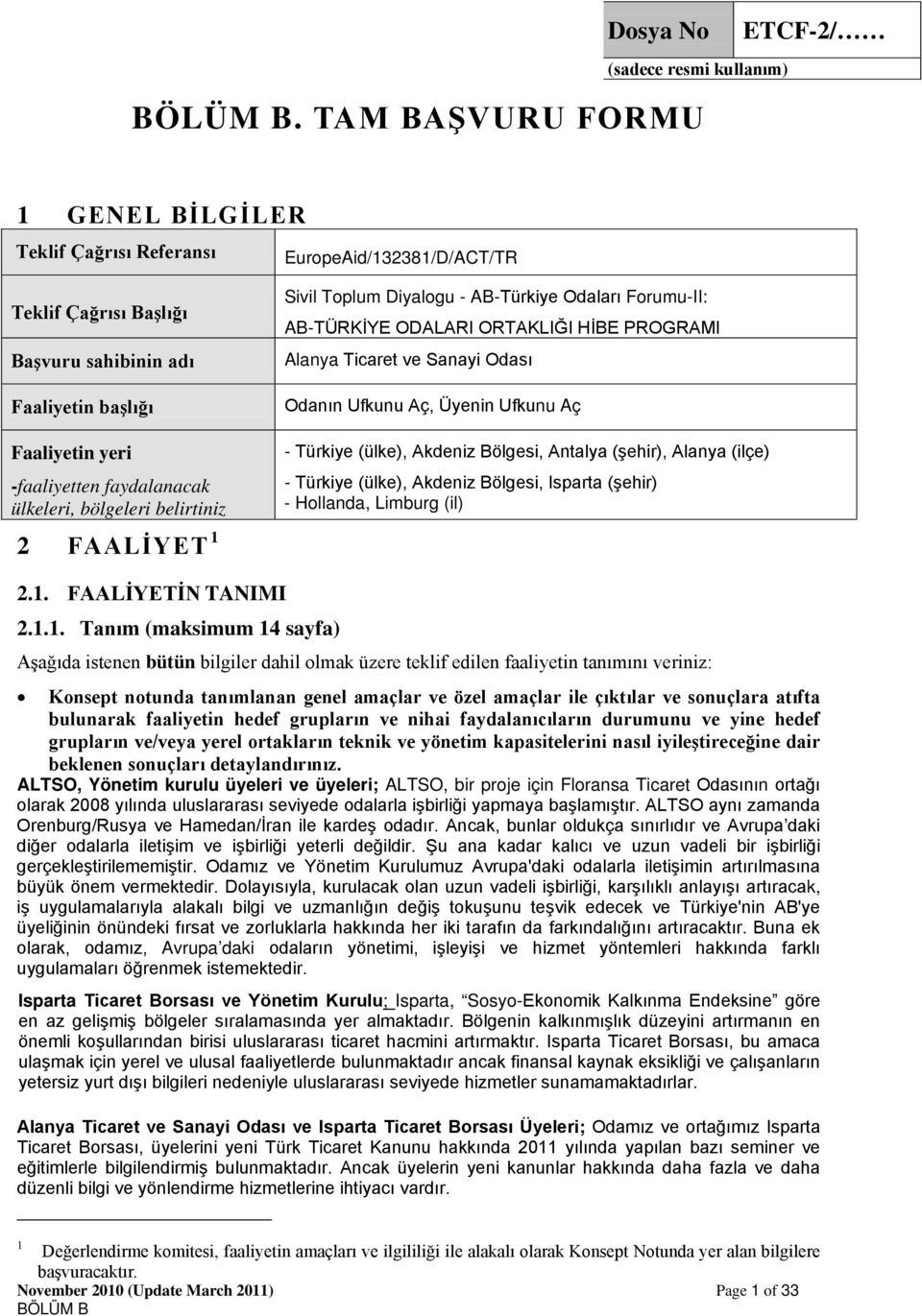 ve Sanayi Odası Odanın Ufkunu Aç, Üyenin Ufkunu Aç - Türkiye (ülke), Akdeniz Bölgesi, Antalya (şehir), Alanya (ilçe) - Türkiye (ülke), Akdeniz Bölgesi, Isparta (şehir) - Hollanda, Limburg (il) 2.1.