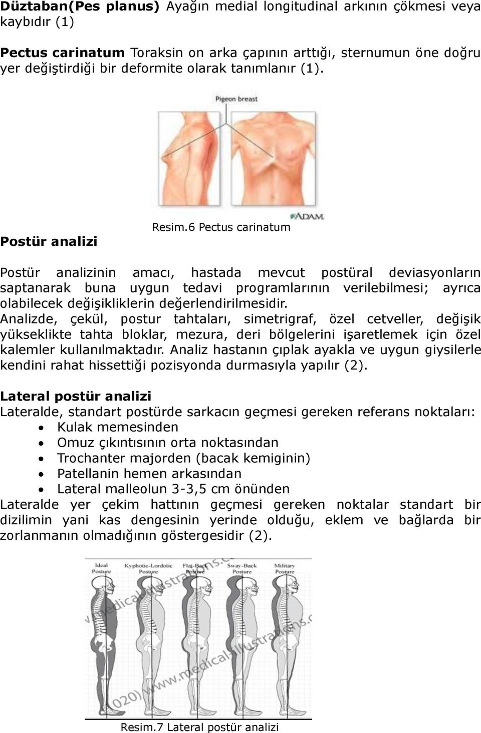 6 Pectus carinatum Postür analizinin amacı, hastada mevcut postüral deviasyonların saptanarak buna uygun tedavi programlarının verilebilmesi; ayrıca olabilecek değiģikliklerin değerlendirilmesidir.