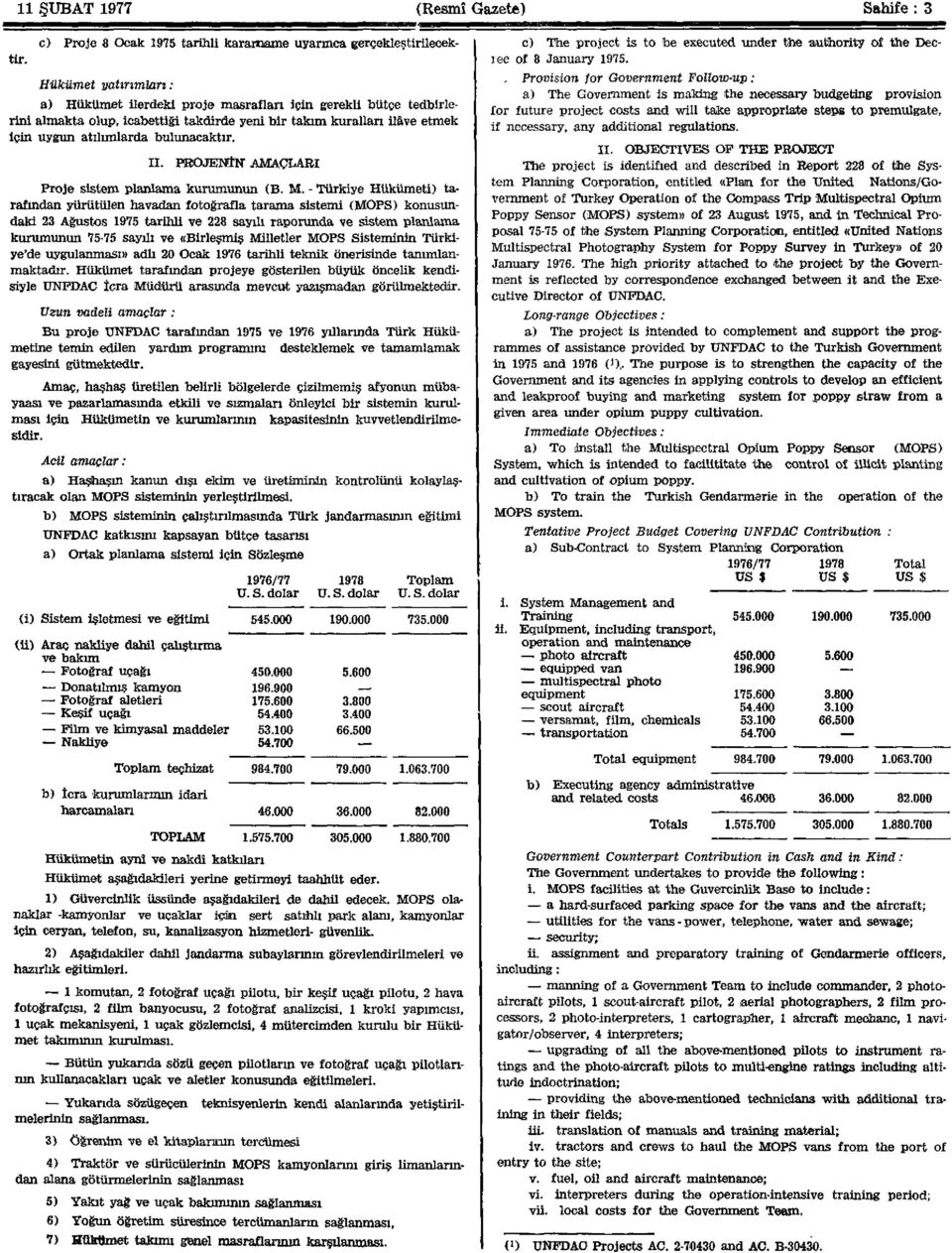 II. PROJENİN AMAÇLARI Proje sistem planlama kurumunun (B. M.