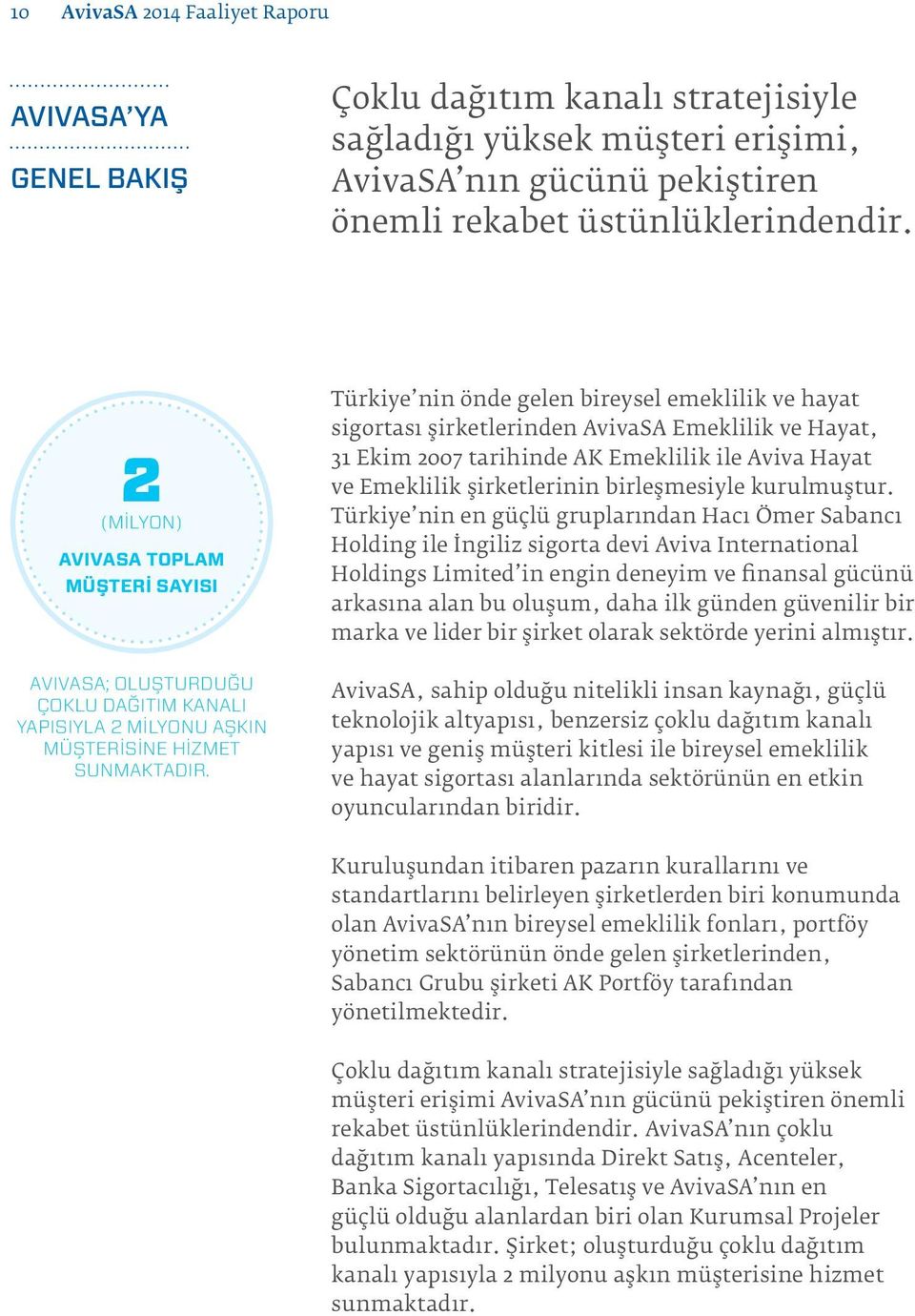 Türkiye nin önde gelen bireysel emeklilik ve hayat sigortası şirketlerinden AvivaSA Emeklilik ve Hayat, 31 Ekim 2007 tarihinde AK Emeklilik ile Aviva Hayat ve Emeklilik şirketlerinin birleşmesiyle