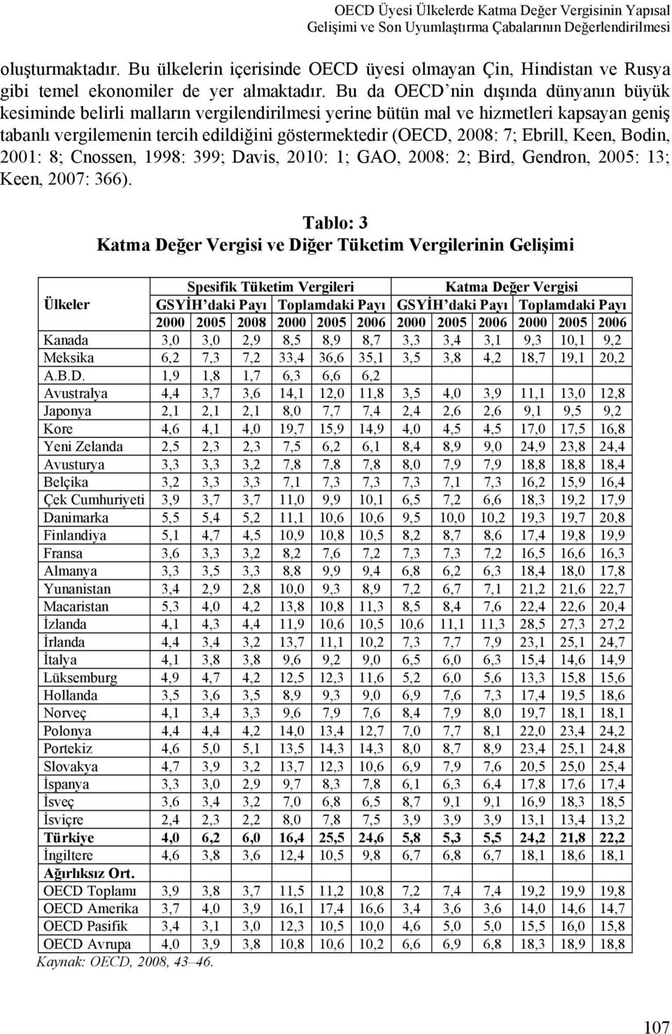 Bu da OECD nin dışında dünyanın büyük kesiminde belirli malların vergilendirilmesi yerine bütün mal ve hizmetleri kapsayan geniş tabanlı vergilemenin tercih edildiğini göstermektedir (OECD, 2008: 7;