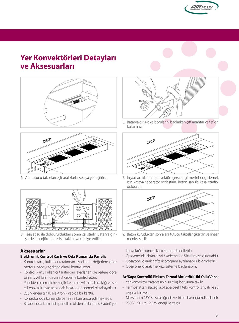 Batarya girişindeki purjörden tesisattaki hava tahliye edilir. 9. Beton kuruduktan sonra ara tutucu takozlar çıkartılır ve lineer menfez serilir.