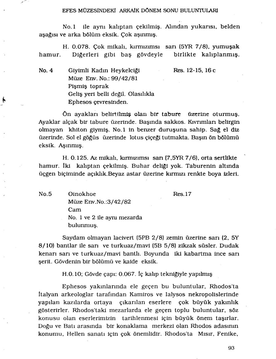 Olasilikla Ephesos çevresinden. On ayaklan belirtiîmis olan blr tabure ùzerlne oturrnus. Ayaklar alçak bir tabure ûzerinde. Basmda sakkos. Kivnmlan belirgin olmayan khiton giymis. No.