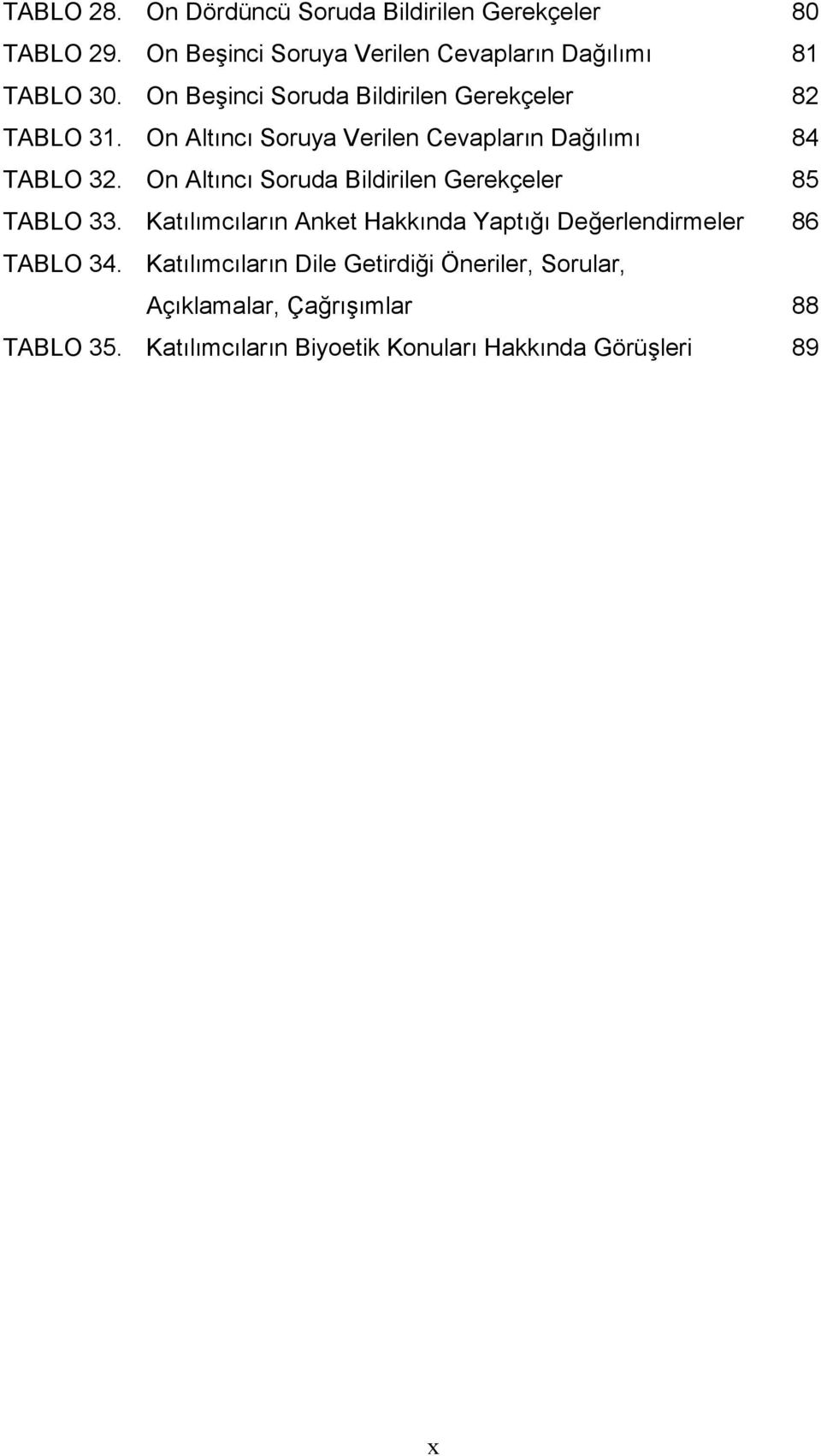 On Altıncı Soruda Bildirilen Gerekçeler 85 TABLO 33. Katılımcıların Anket Hakkında Yaptığı Değerlendirmeler 86 TABLO 34.