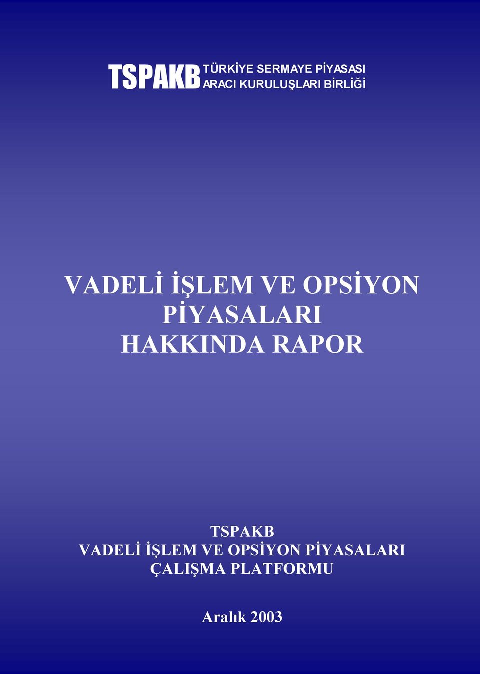 PİYASALARI HAKKINDA RAPOR TSPAKB VADELİ