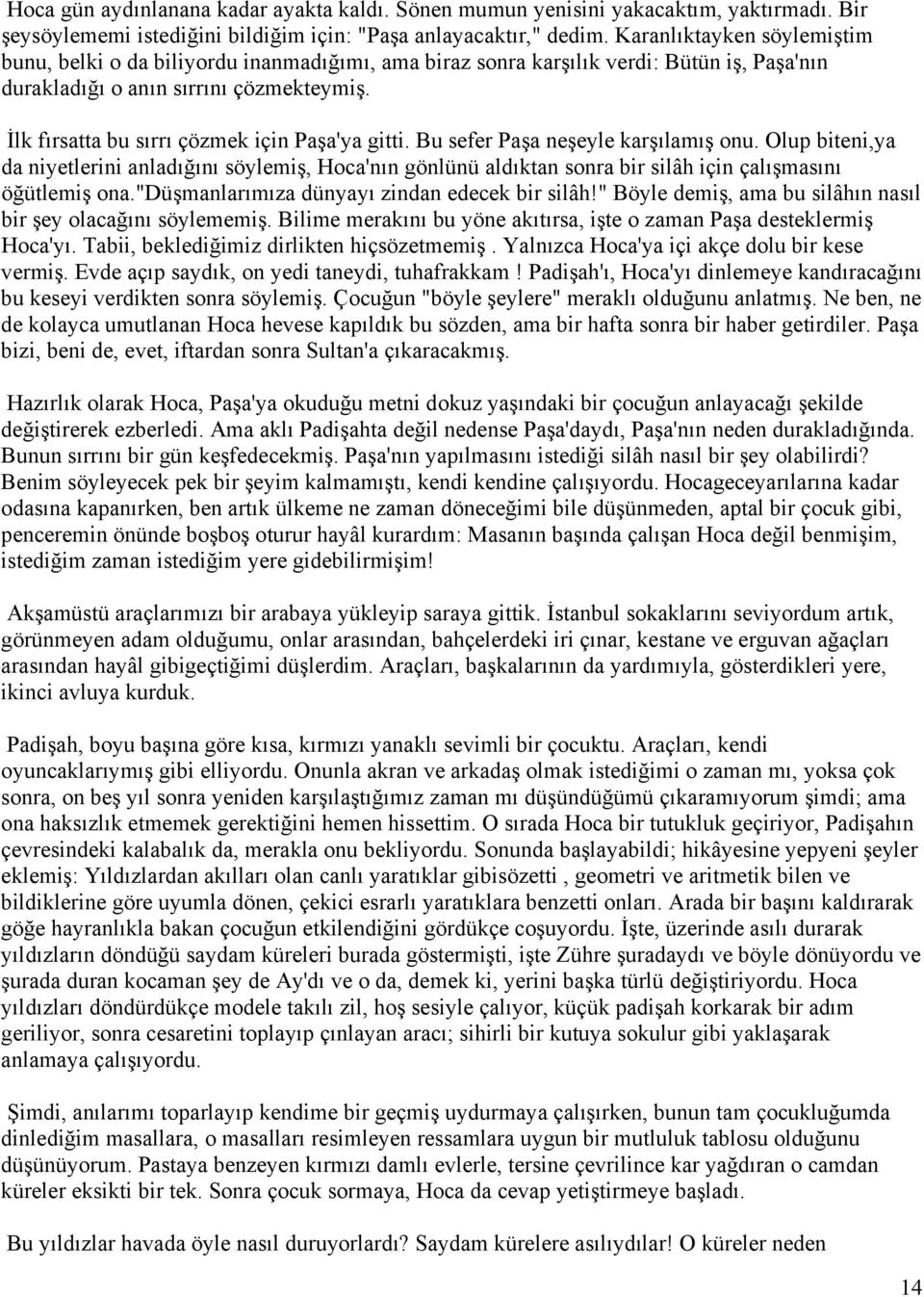 İlk fırsatta bu sırrı çözmek için Paşa'ya gitti. Bu sefer Paşa neşeyle karşılamış onu.