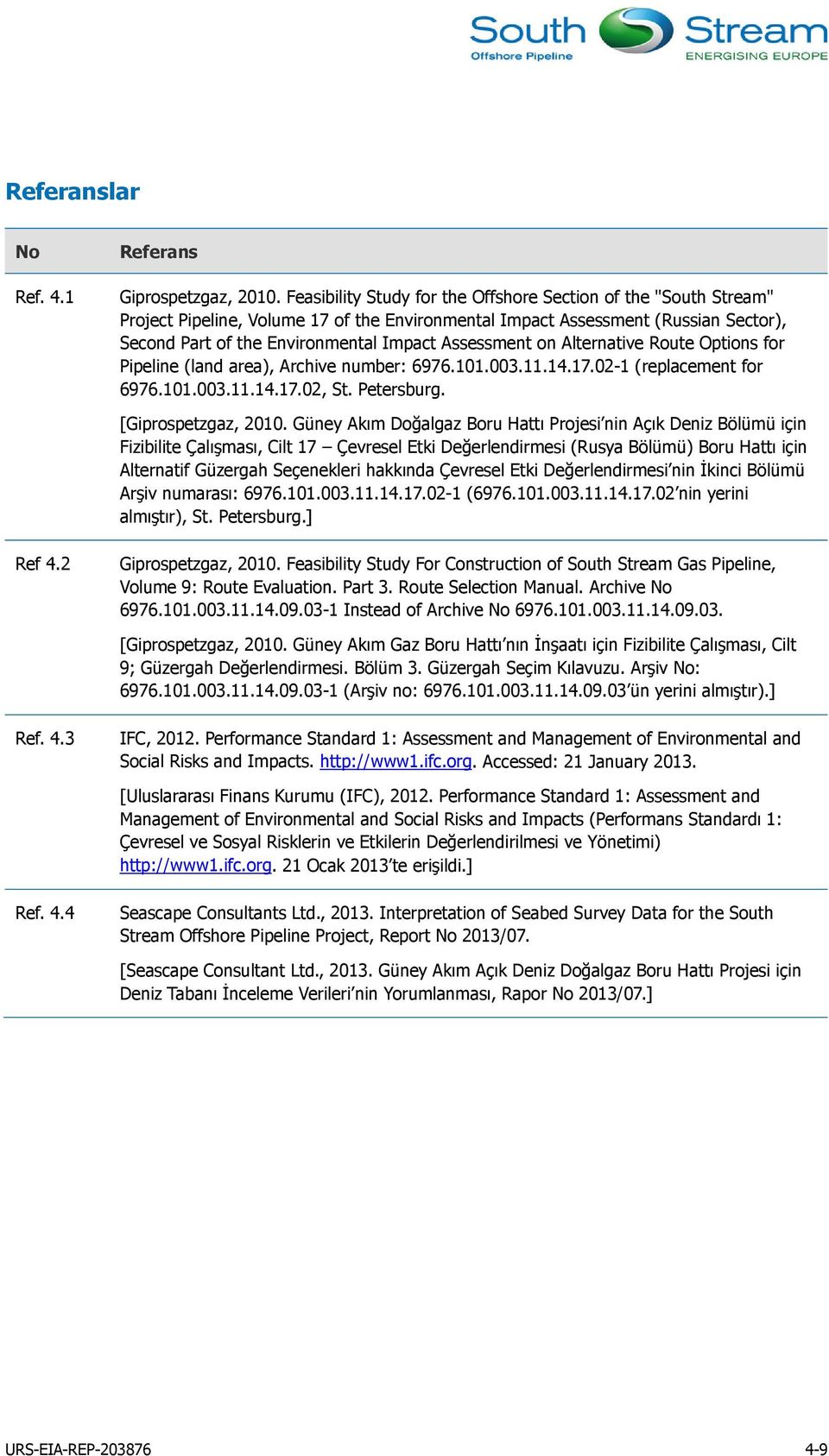 Assessment on Alternative Route Options for Pipeline (land area), Archive number: 6976.101.003.11.14.17.02-1 (replacement for 6976.101.003.11.14.17.02, St. Petersburg. [Giprospetzgaz, 2010.