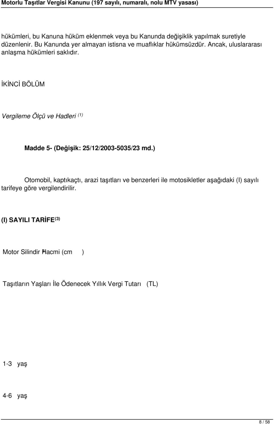 İKİNCİ BÖLÜM Vergileme Ölçü ve Hadleri (1) Madde 5- (Değişik: 25/12/2003-5035/23 md.