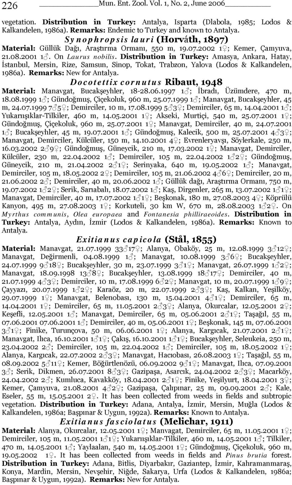 Distribution in Turkey: Amasya, Ankara, Hatay, İstanbul, Mersin, Rize, Samsun, Sinop, Tokat, Trabzon, Yalova (Lodos & Kalkandelen, 1986a).