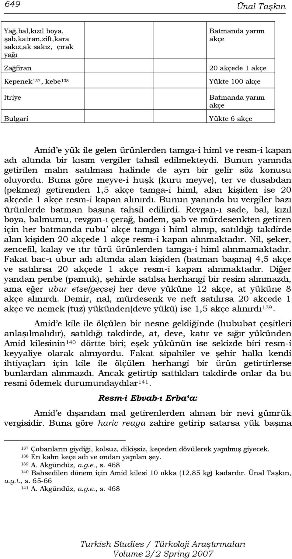 Buna göre meyve-i huşk (kuru meyve), ter ve dusabdan (pekmez) getirenden 1,5 tamga-i himl, alan kişiden ise 20 de 1 resm-i kapan alınırdı.