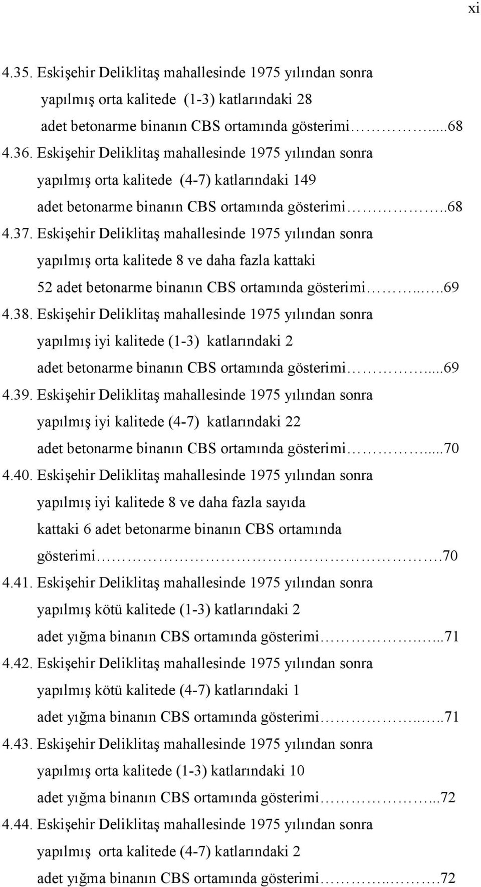 Eskişehir Deliklitaş mahallesinde 1975 yılından sonra yapılmış orta kalitede 8 ve daha fazla kattaki 52 adet betonarme binanın CBS ortamında gösterimi....69 4.38.