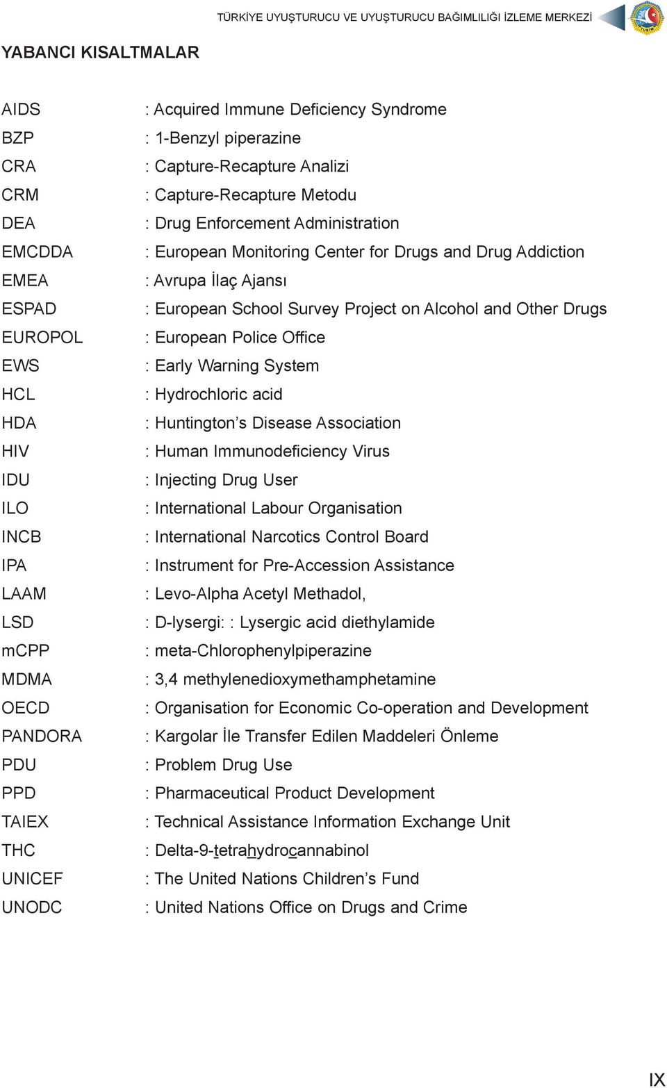 : European School Survey Project on Alcohol and Other Drugs : European Police Office : Early Warning System : Hydrochloric acid : Huntington s Disease Association : Human Immunodeficiency Virus :