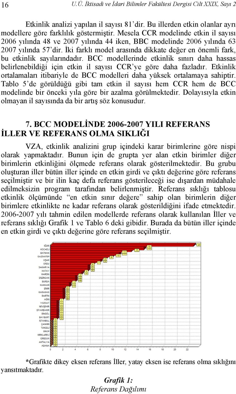 İki farklı model arasında dikkate değer en önemli fark, bu etkinlik sayılarındadır. BCC modellerinde etkinlik sınırı daha hassas belirlenebildiği için etkin il sayısı CCR ye göre daha fazladır.