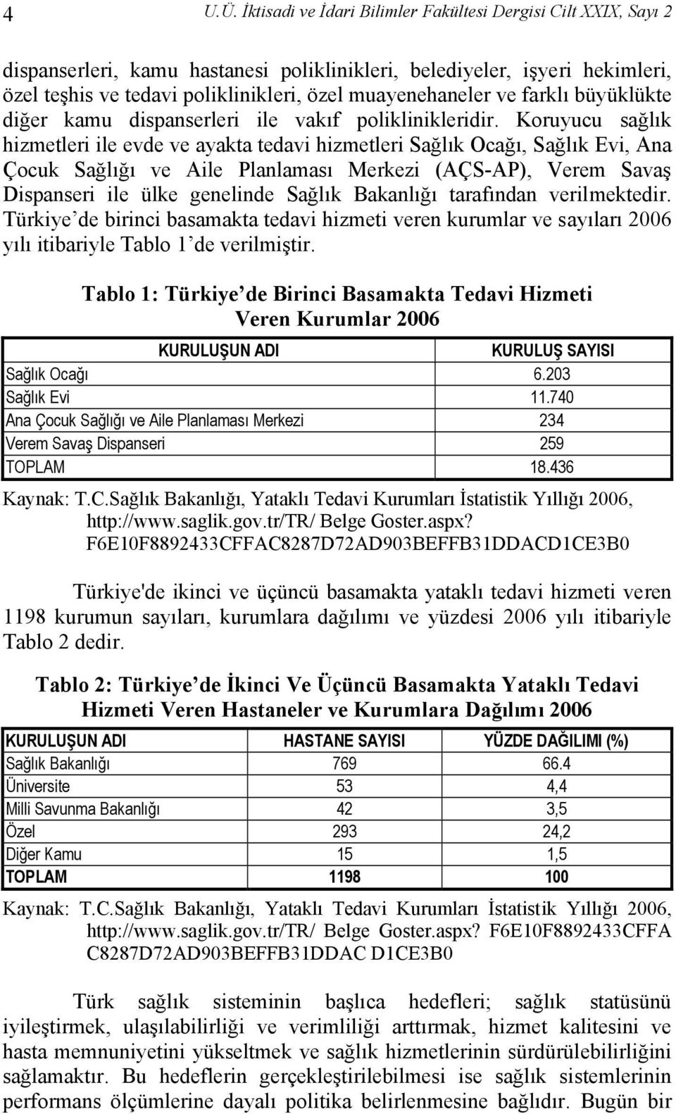 ve farklı büyüklükte diğer kamu dispanserleri ile vakıf poliklinikleridir.