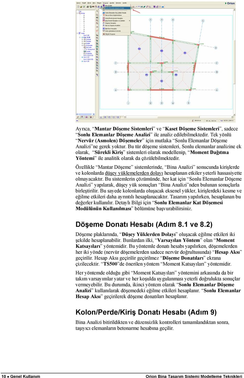 Bu tür döşeme sistemleri, Sonlu elemanlar analizine ek olarak, Sürekli Kiriş sistemleri olarak modellenip, Moment Dağıtma Yöntemi ile analitik olarak da çözülebilmektedir.