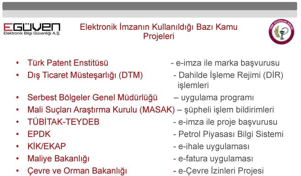 Araştırma Kurulu (MASAK) şüpheli işlem bildirimleri TÜBİTAK-TEYDEB - e-imza ile proje başvurusu EPDK - Petrol Piyasası