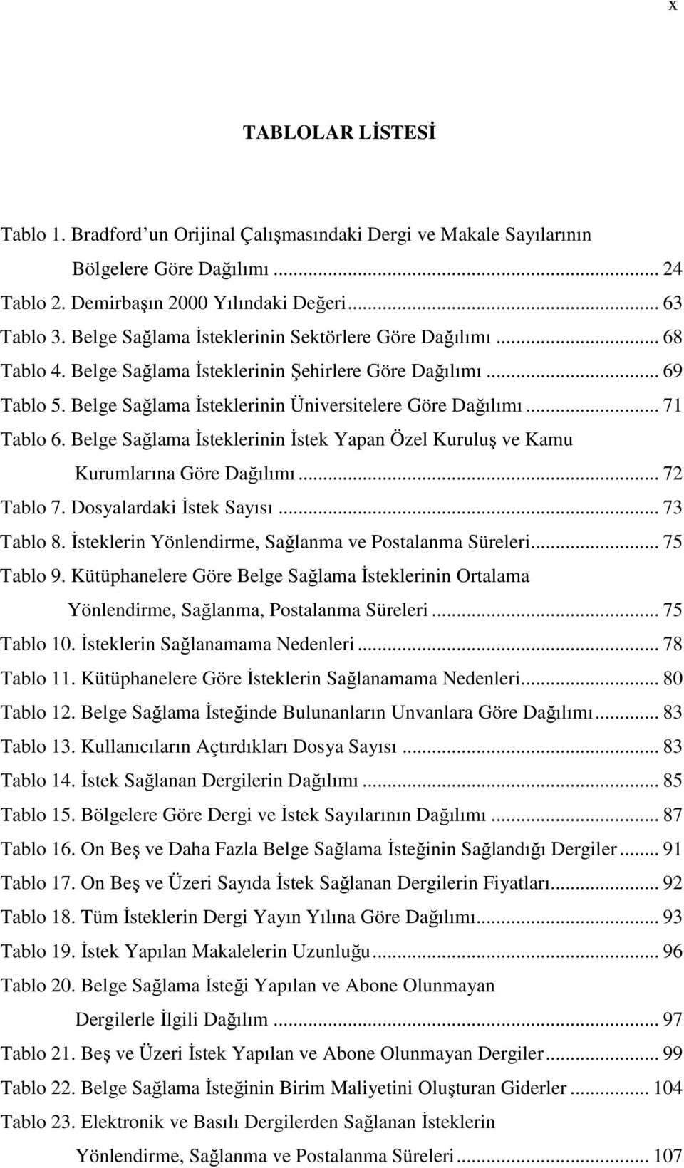 .. 71 Tablo 6. Belge Sağlama İsteklerinin İstek Yapan Özel Kuruluş ve Kamu Kurumlarına Göre Dağılımı... 72 Tablo 7. Dosyalardaki İstek Sayısı... 73 Tablo 8.