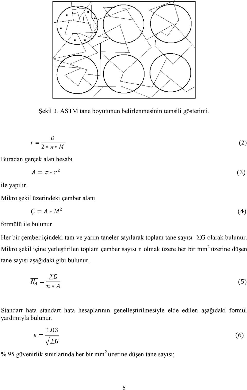 Her bir çember içindeki tam ve yarım taneler sayılarak toplam tane sayısı G olarak bulunur.