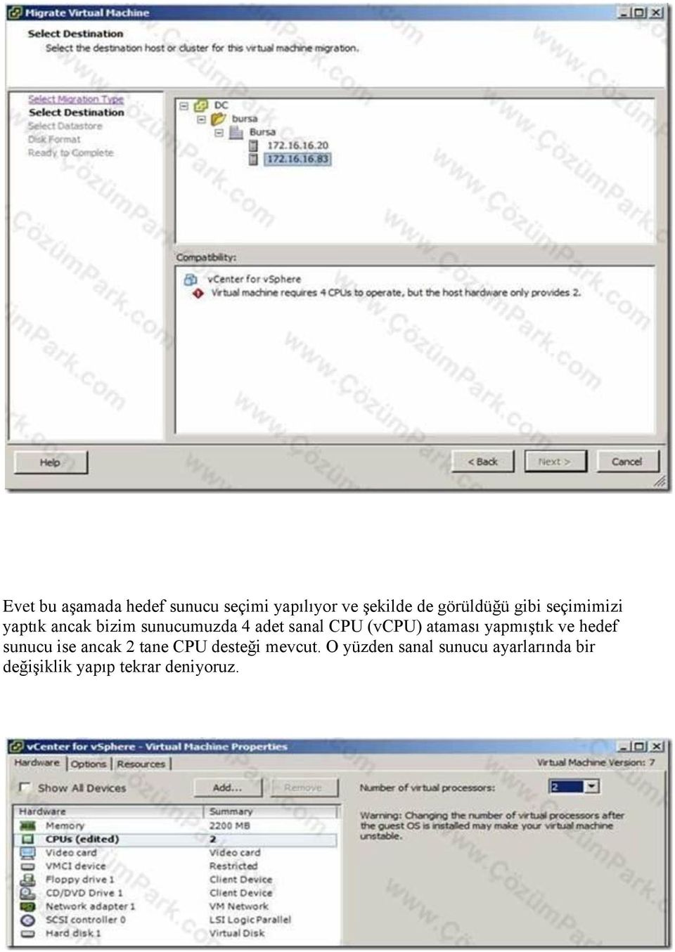 ataması yapmıştık ve hedef sunucu ise ancak 2 tane CPU desteği mevcut.