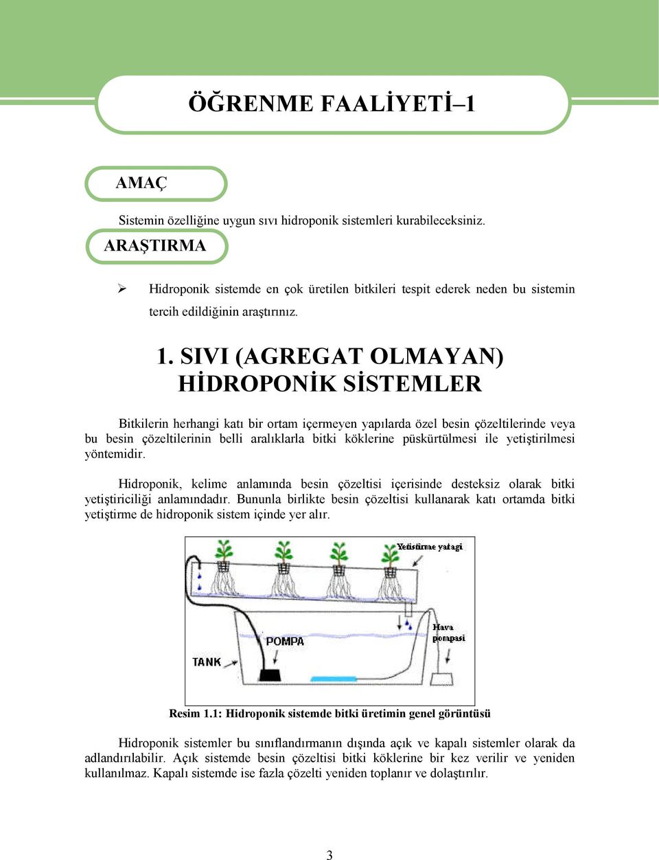 SIVI (AGREGAT OLMAYAN) HİDROPONİK SİSTEMLER Bitkilerin herhangi katı bir ortam içermeyen yapılarda özel besin çözeltilerinde veya bu besin çözeltilerinin belli aralıklarla bitki köklerine