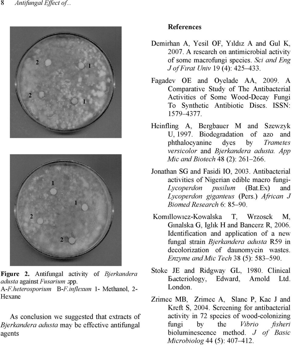 A research on antimicrobial activity of some macrofungi species. Sci and Eng J of Fırat Univ 19 (4): 425 433. Fagadev OE and Oyelade AA, 2009.