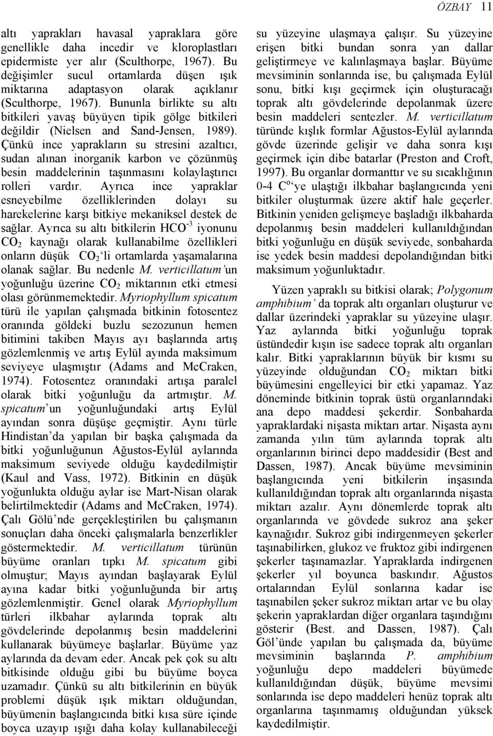 Bununla birlikte su altı bitkileri yavaş büyüyen tipik gölge bitkileri değildir (Nielsen and Sand-Jensen, 1989).