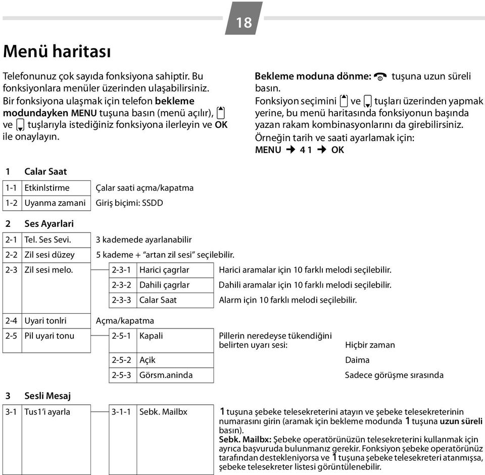 1 Calar Saat 1-1 Etkinlstirme Çalar saati açma/kapatma 1-2 Uyanma zamani Giriş biçimi: SSDD 18 Bekleme moduna dönme:a tuşuna uzun süreli basın.