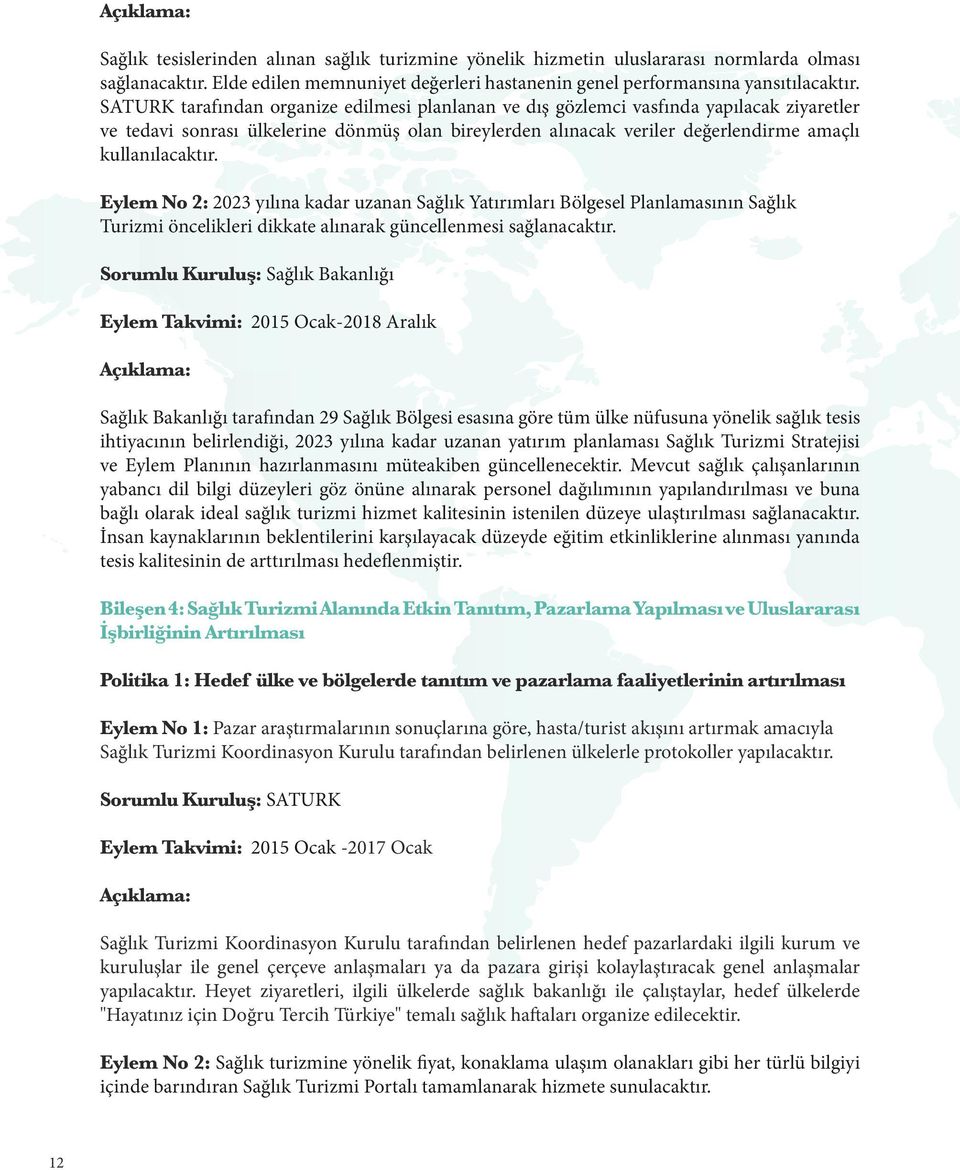 Eylem No 2: 2023 yılına kadar uzanan Sağlık Yatırımları Bölgesel Planlamasının Sağlık Turizmi öncelikleri dikkate alınarak güncellenmesi sağlanacaktır.