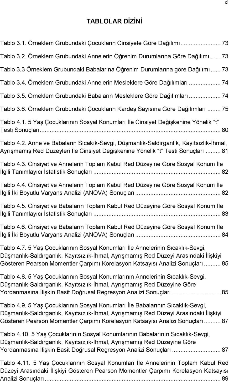 Örneklem Grubundaki Çocukların Kardeş Sayısına Göre Dağılımları... 75 Tablo 4.1. 5 Yaş Çocuklarının Sosyal Konumları İle Cinsiyet Değişkenine Yönelik t Testi Sonuçları... 80 Tablo 4.2.