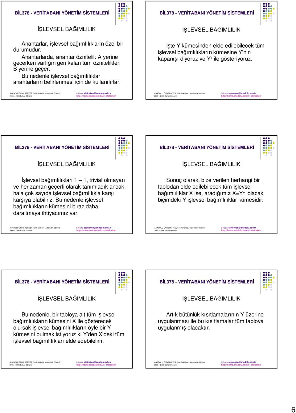 Đşte Y kümesinden elde edilebilecek tüm işlevsel bağımlılıkların kümesine Y nin kapanışı diyoruz ve Y + ile gösteriyoruz.