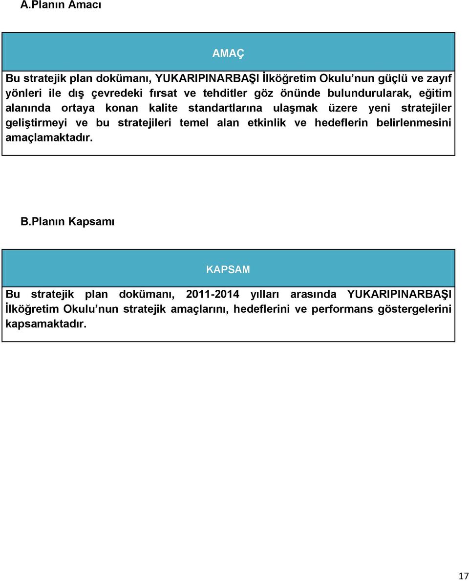 bu stratejileri temel alan etkinlik ve hedeflerin belirlenmesini amaçlamaktadır. B.