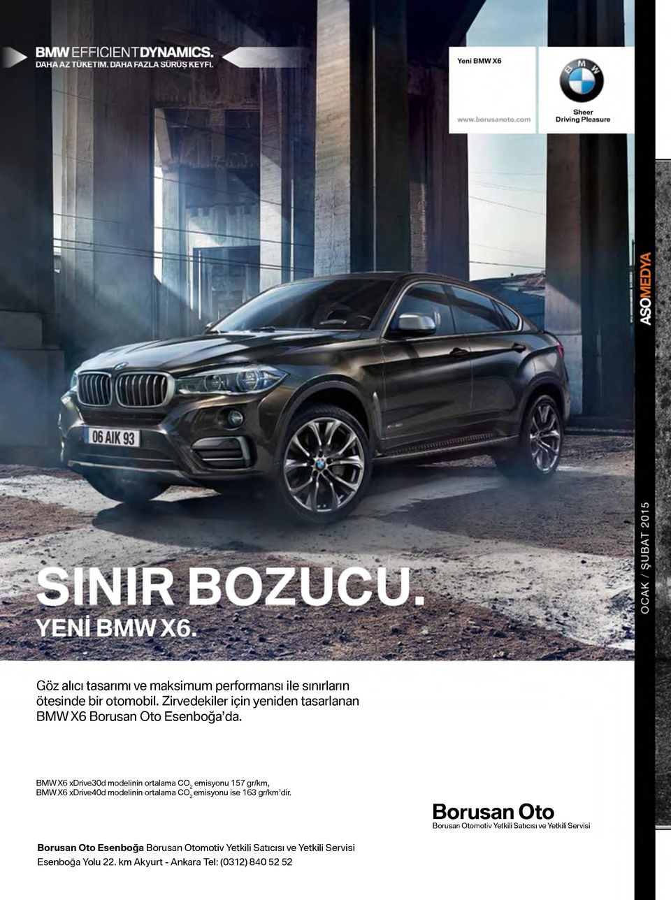 BMWX6 xdrive30d modelinin ortalama C02 emisyonu 157 gr/km, BMWX6 xdrive40d modelinin ortalama C02emisyonu ise 163