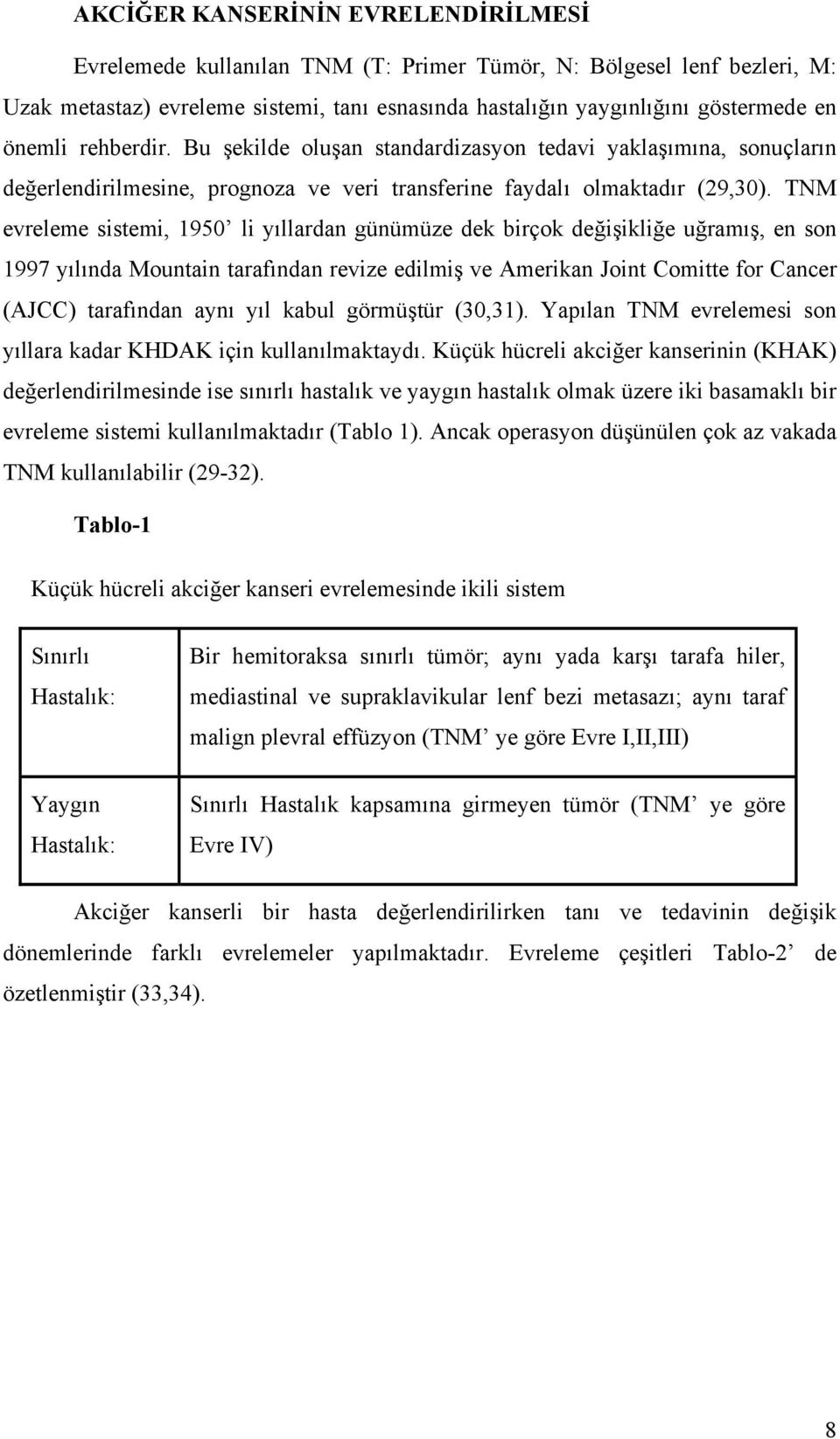 TNM evreleme sistemi, 1950 li yıllardan günümüze dek birçok değişikliğe uğramış, en son 1997 yılında Mountain tarafından revize edilmiş ve Amerikan Joint Comitte for Cancer (AJCC) tarafından aynı yıl