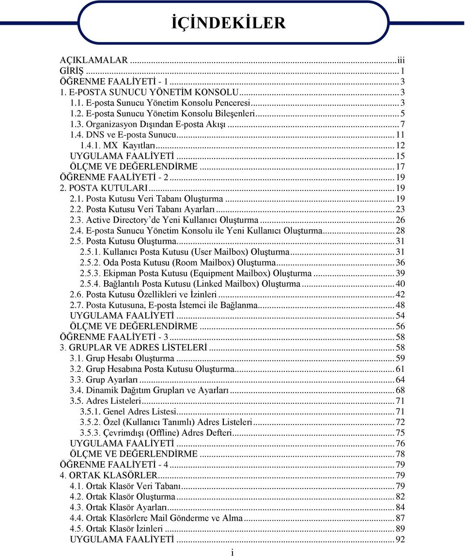 .. 17 ÖĞRENME FAALİYETİ - 2... 19 2. POSTA KUTULARI... 19 2.1. Posta Kutusu Veri Tabanı Oluşturma... 19 2.2. Posta Kutusu Veri Tabanı Ayarları... 23 2.3. Active Directory de Yeni Kullanıcı Oluşturma.