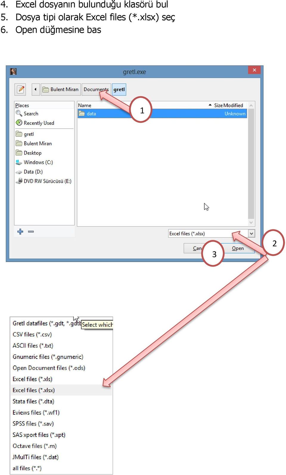 Dosya tipi olarak Excel