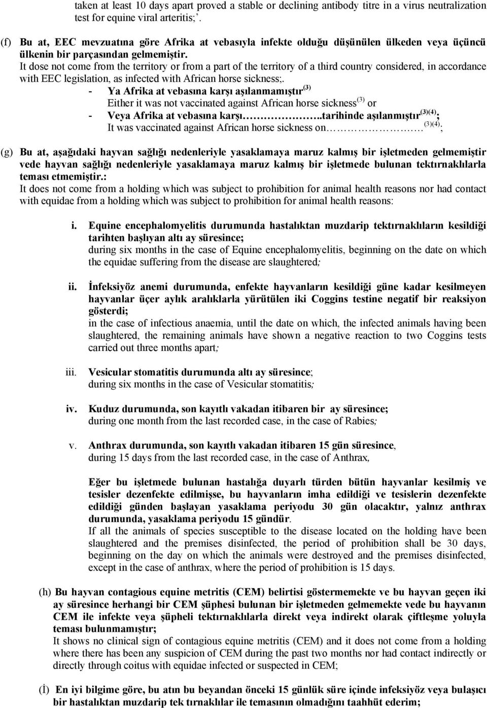 It dose not come from the territy from a part of the territy of a third country considered, in accdance with EEC legislation, as infected with African hse sickness;.