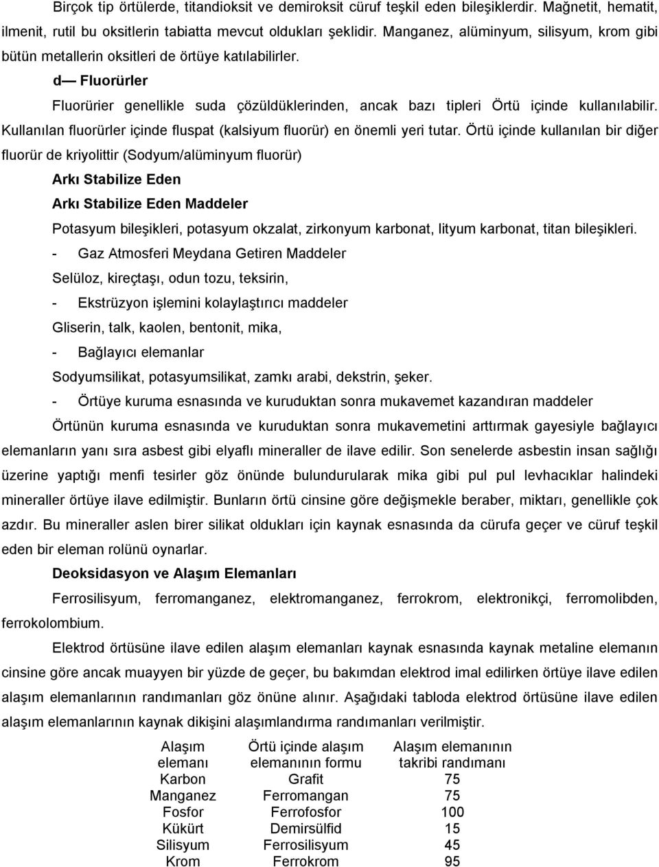 Kullanılan fluorürler içinde fluspat (kalsiyum fluorür) en önemli yeri tutar.