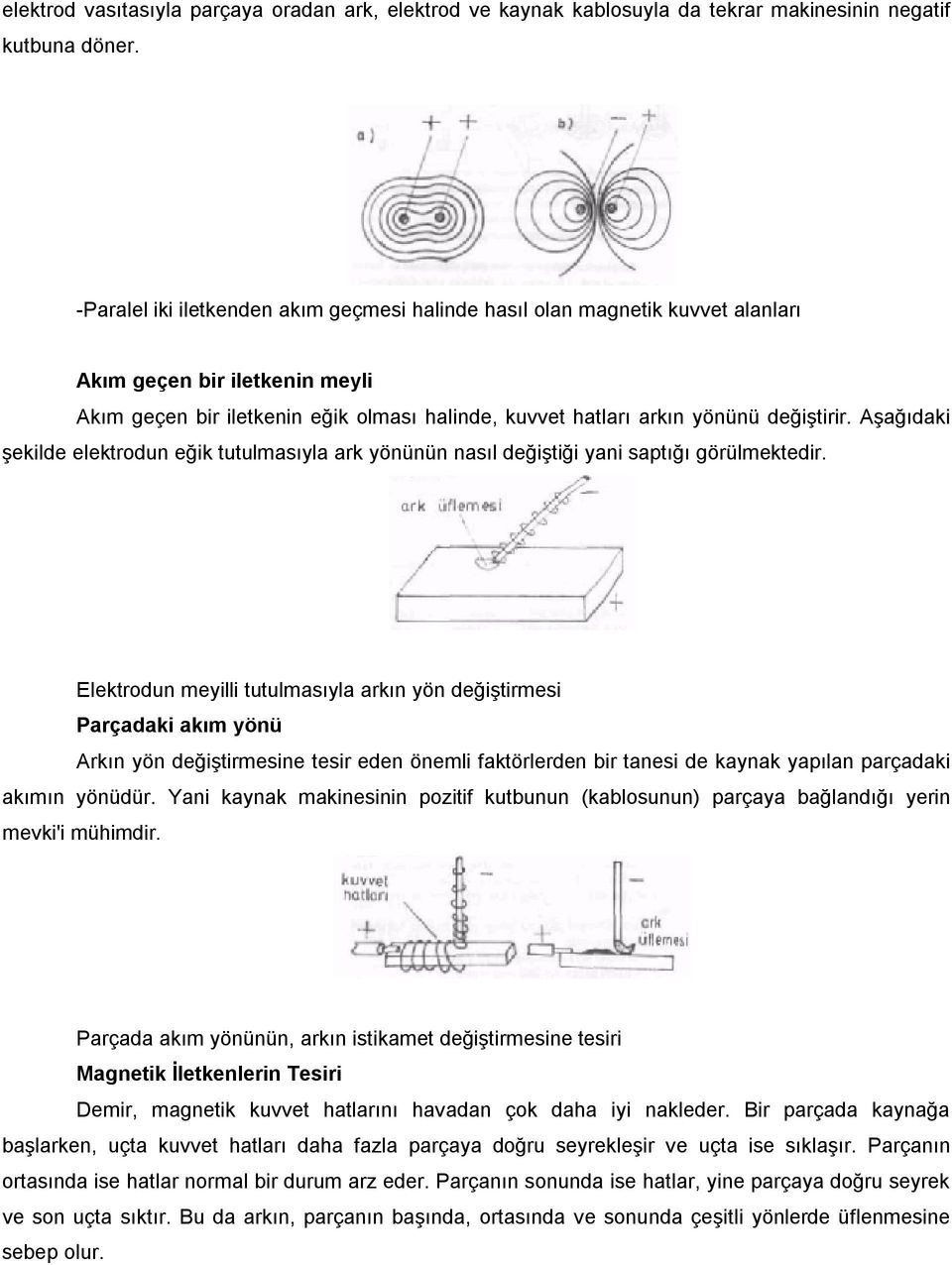 Aşağıdaki şekilde elektrodun eğik tutulmasıyla ark yönünün nasıl değiştiği yani saptığı görülmektedir.