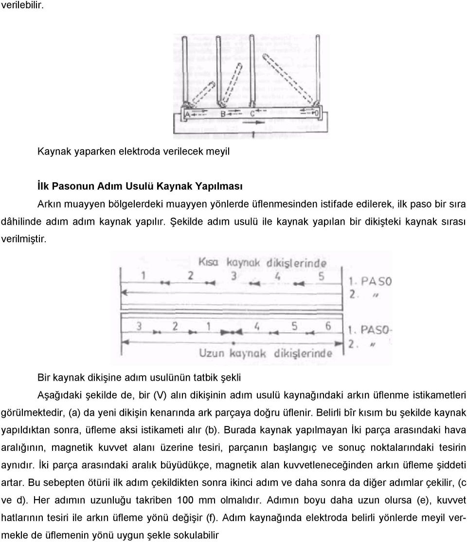 kaynak yapılır. Şekilde adım usulü ile kaynak yapılan bir dikişteki kaynak sırası verilmiştir.