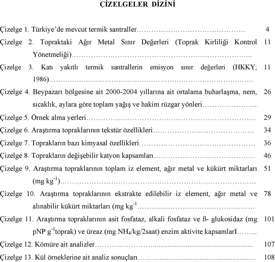 Beypazarı bölgesine ait 2000-2004 yıllarına ait ortalama buharlaşma, nem, 26 sıcaklık, aylara göre toplam yağış ve hakim rüzgar yönleri.. Çizelge 5. Örnek alma yerleri. 29 Çizelge 6.