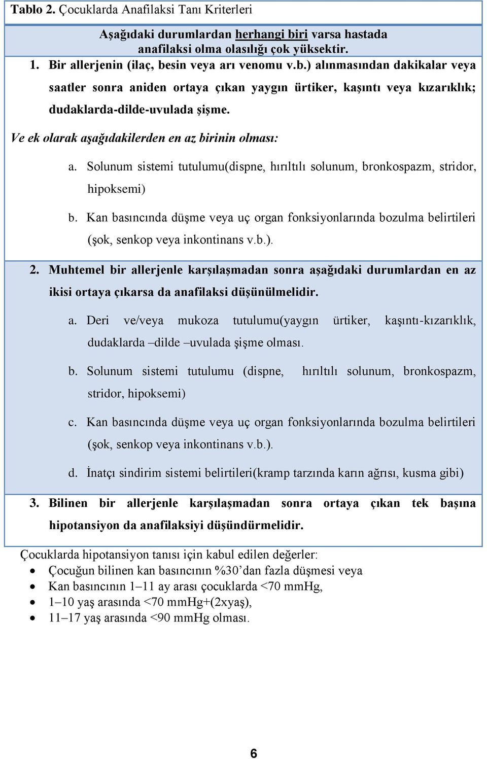 Kan basıncında düşme veya uç organ fonksiyonlarında bozulma belirtileri (şok, senkop veya inkontinans v.b.). 2.