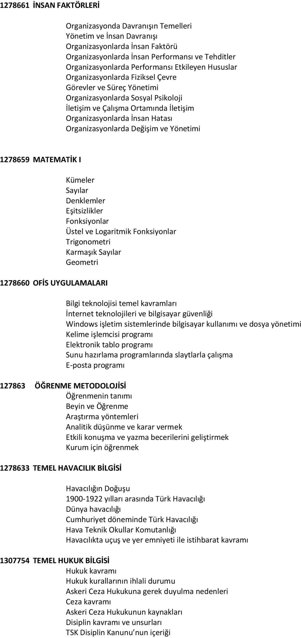 Organizasyonlarda Değişim ve Yönetimi 1278659 MATEMATİK I 1278660 OFİS UYGULAMALARI Kümeler Sayılar Denklemler Eşitsizlikler Fonksiyonlar Üstel ve Logaritmik Fonksiyonlar Trigonometri Karmaşık