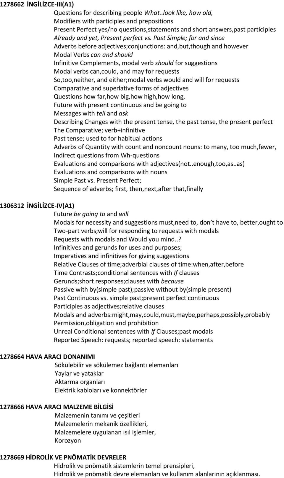 Past Simple; for and since Adverbs before adjectives;conjunctions: and,but,though and however Modal Verbs can and should Infinitive Complements, modal verb should for suggestions Modal verbs