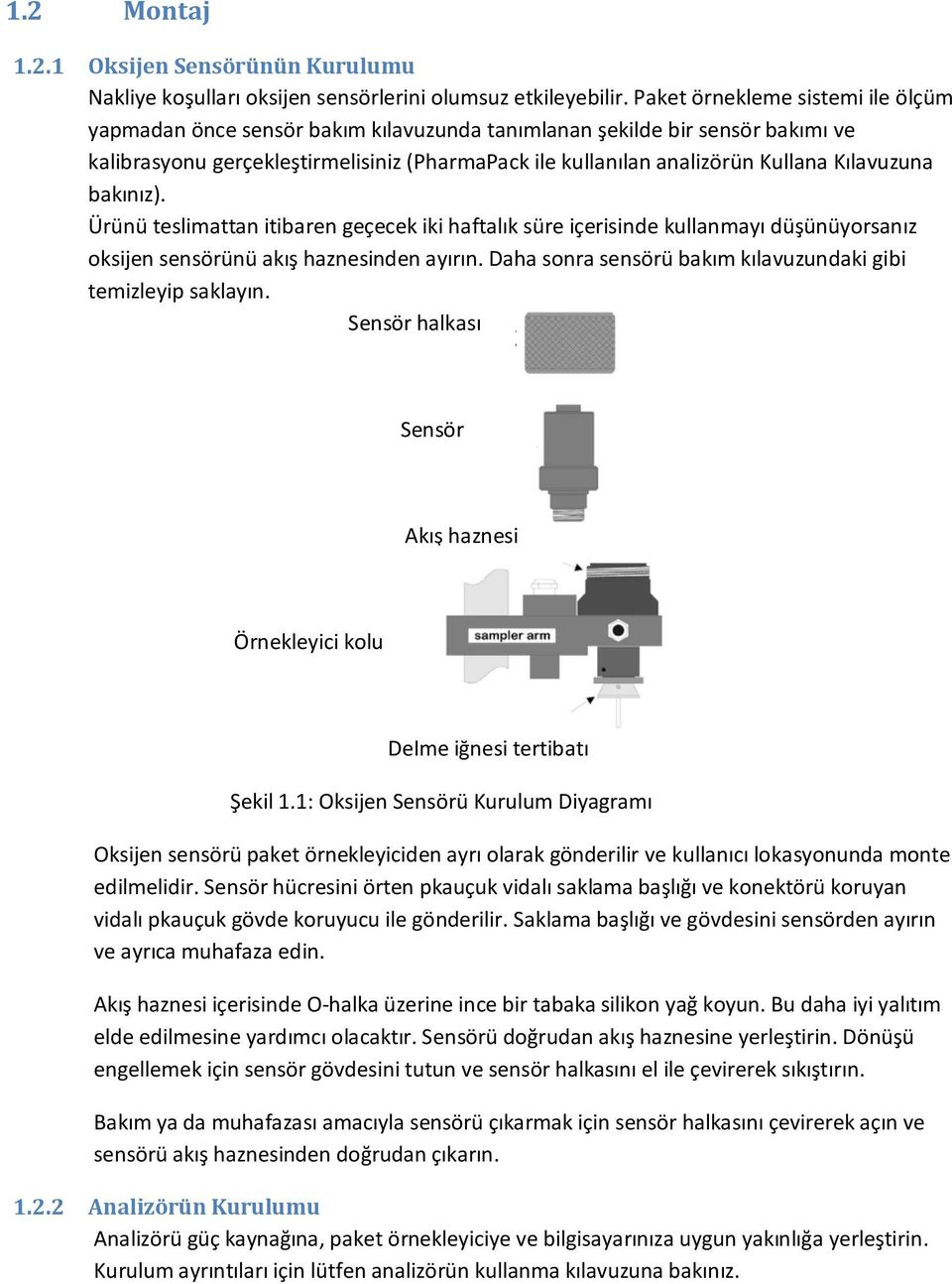 Kılavuzuna bakınız). Ürünü teslimattan itibaren geçecek iki haftalık süre içerisinde kullanmayı düşünüyorsanız oksijen sensörünü akış haznesinden ayırın.