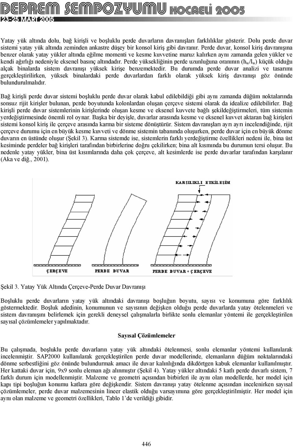 altındadır. Perde yüksekliğinin perde uzunluğuna oranının (h w /l w ) küçük olduğu alçak binalarda sistem davranışı yüksek kirişe benzemektedir.