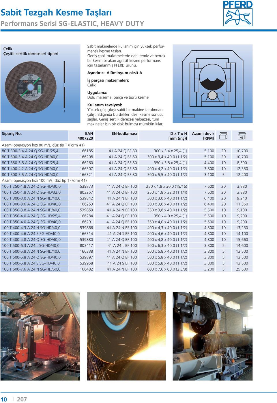 Yüksek güç çıkışlı sabit bir makine tarafından çalıştırıldığında bu diskler ideal kesme sonucu sağlar. Geniş sertlik derecesi yelpazesi, tüm makineler için bir disk bulmayı mümkün kılar.