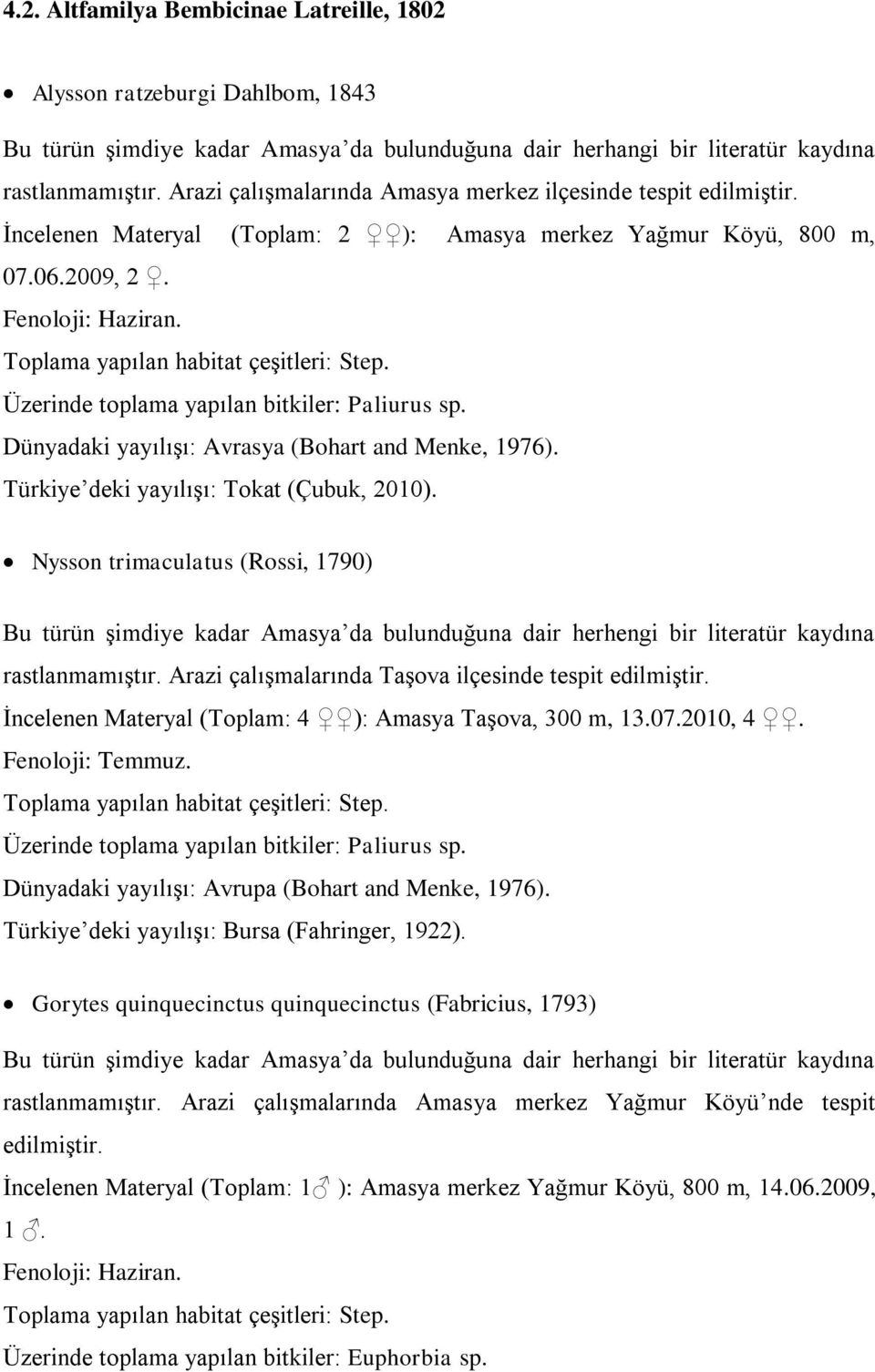 Dünyadaki yayılışı: Avrasya (Bohart and Menke, 1976). Türkiye deki yayılışı: Tokat (Çubuk, 2010).