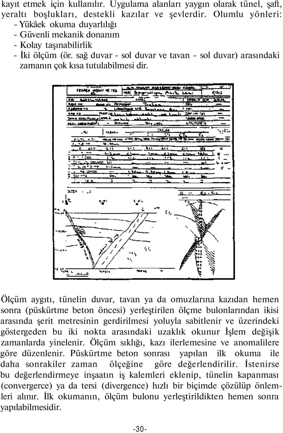 Ölçüm aygıtı, tünelin duvar, tavan ya da omuzlarına kazıdan hemen sonra (püskürtme beton öncesi) yerleştirilen ölçme bulonlarından ikisi arasında şerit metresinin gerdirilmesi yoluyla sabitlenir ve