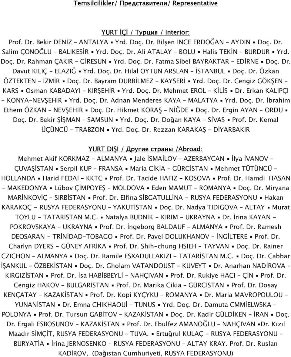 Doç. Dr. Cengiz GÖKŞEN KARS Osman KABADAYI KIRŞEHİR Yrd. Doç. Dr. Mehmet EROL KİLİS Dr. Erkan KALIPÇI - KONYA-NEVŞEHİR Yrd. Doç. Dr. Adnan Menderes KAYA MALATYA Yrd. Doç. Dr. İbrahim Ethem ÖZKAN NEVŞEHİR Doç.