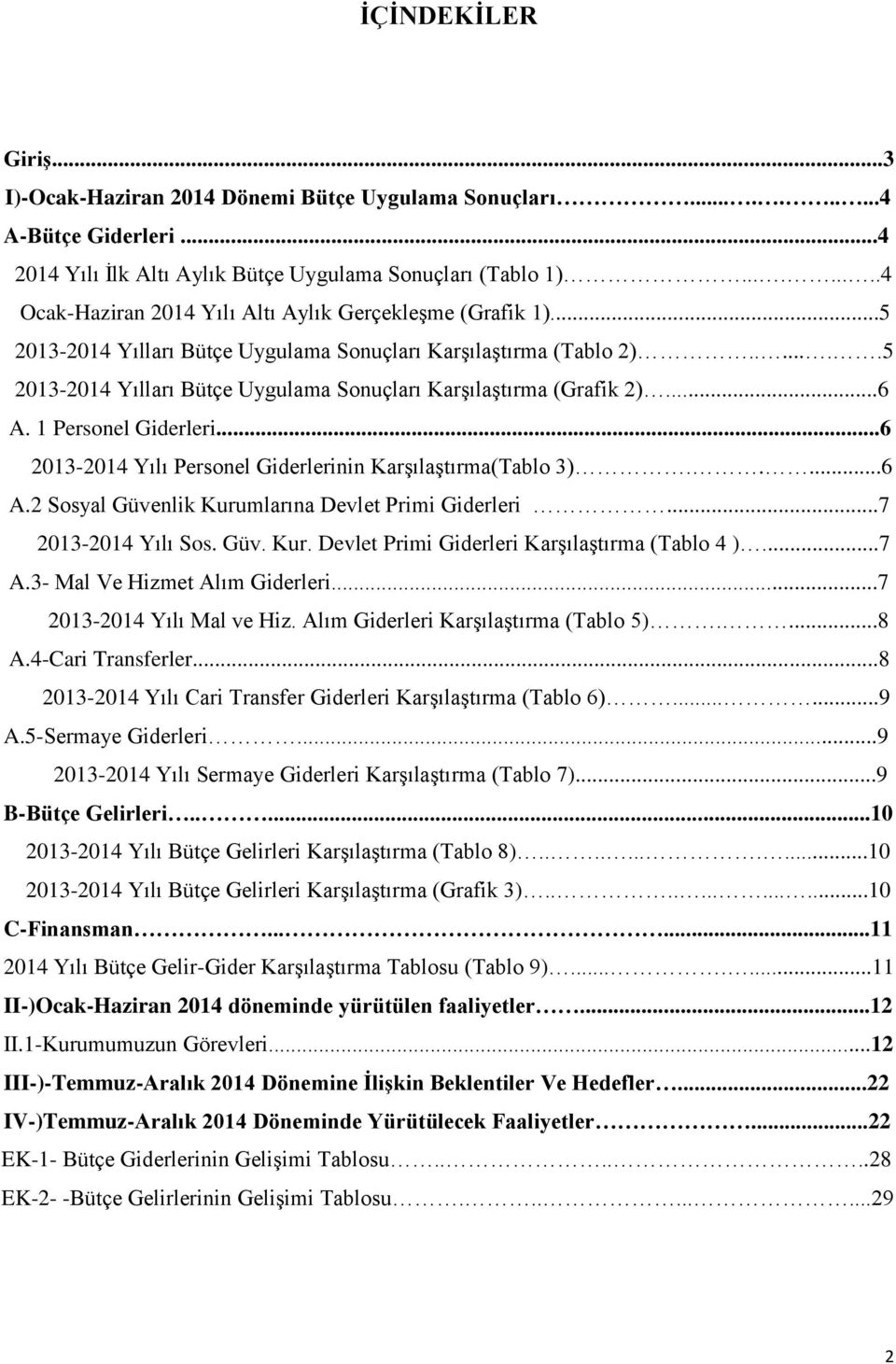 ......5 2013-2014 Yılları Bütçe Uygulama Sonuçları Karşılaştırma (Grafik 2)...6 A. 1 Personel Giderleri...6 2013-2014 Yılı Personel Giderlerinin Karşılaştırma(Tablo 3).....6 A.2 Sosyal Güvenlik Kurumlarına Devlet Primi Giderleri.